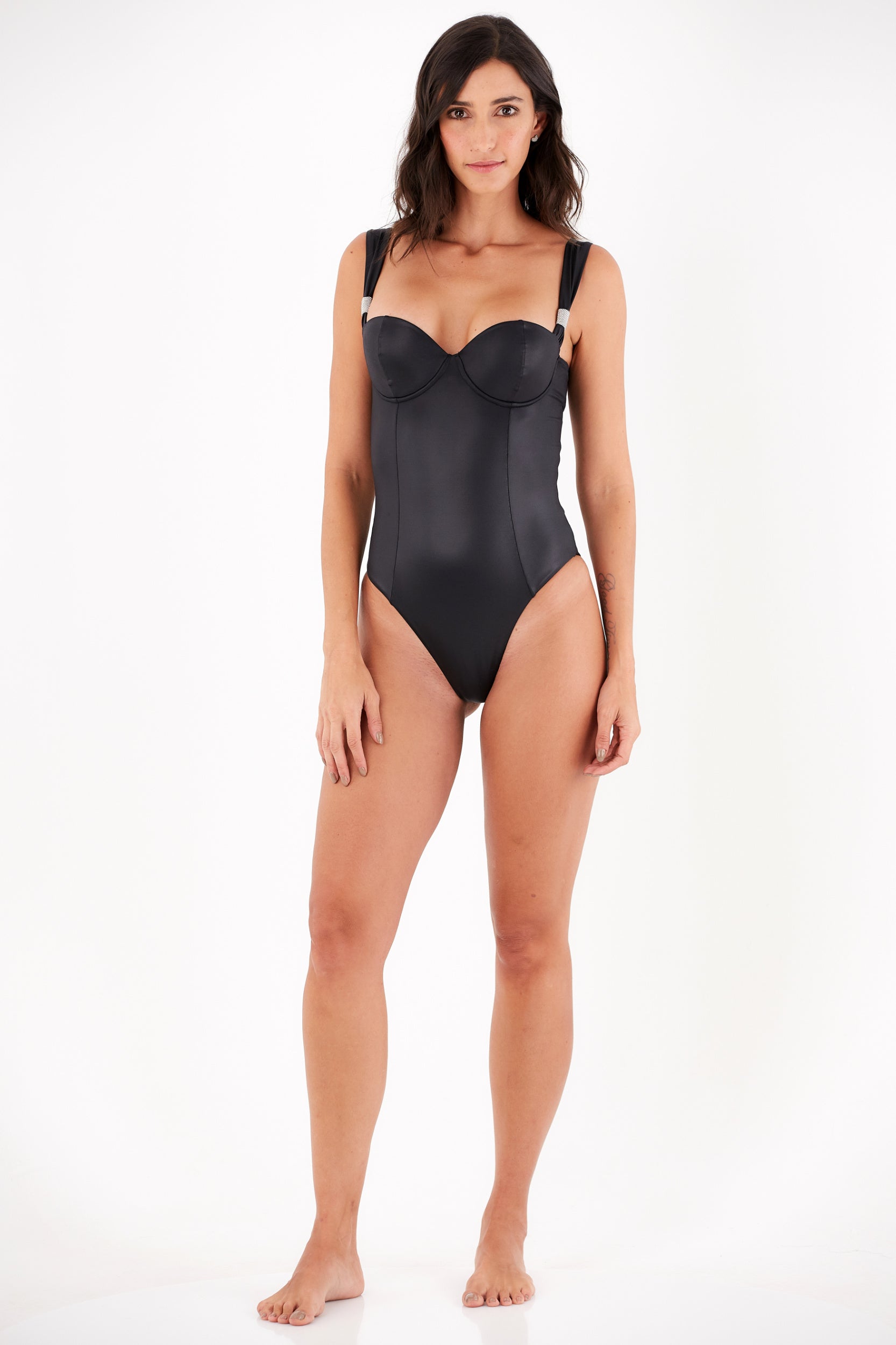 ALBA SATIN BLACK ONE PIECE
