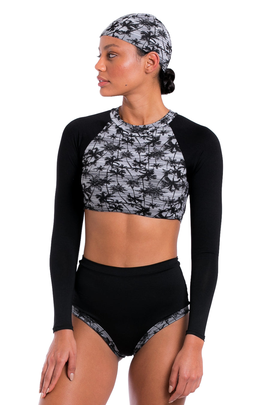 Black Athletic Long Sleeve Swimsuit